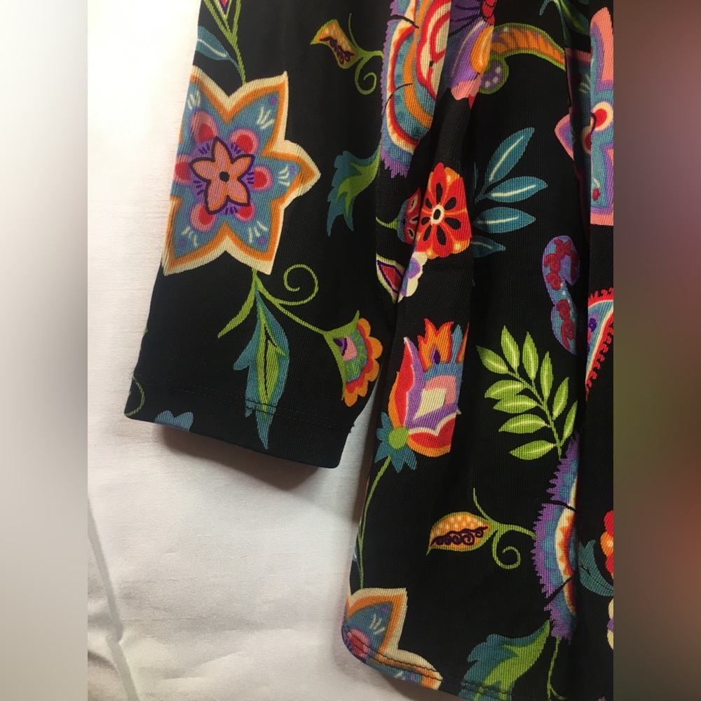 Choices | Women’s Black/Colorful Print Tie Front Blouse Top - Picture 6 of 12
